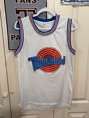 Tune Squad Basketball Jersey - White with Red & Blue Logo